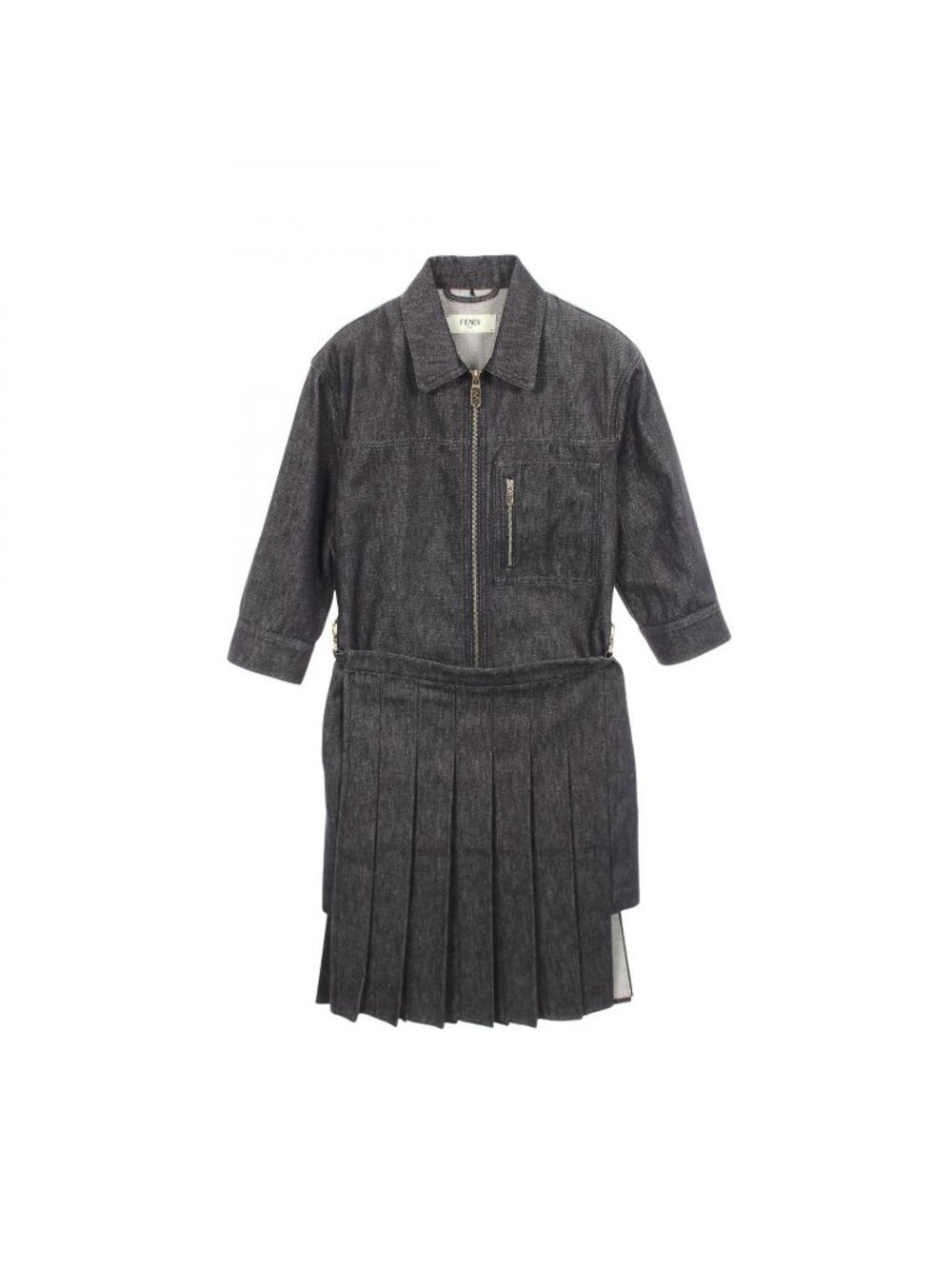 Fendi Dress Zip Up 3/4 Sleeve Denim Cotton